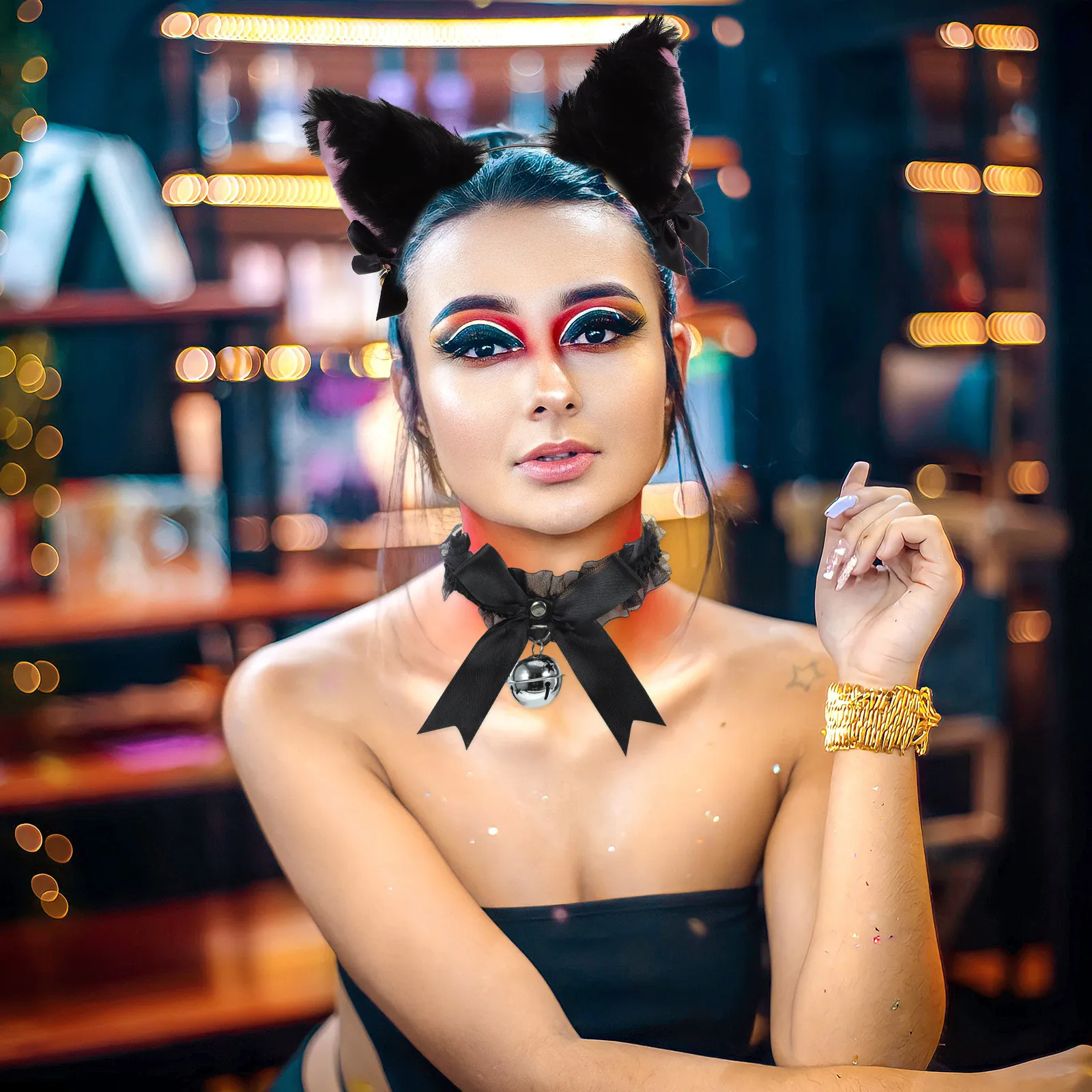 

Комплект: повязка на голову с кошачьими ушками, чокер и хвост — уникальный костюм в животном стиле для сцены, вечеринок и фотосессий