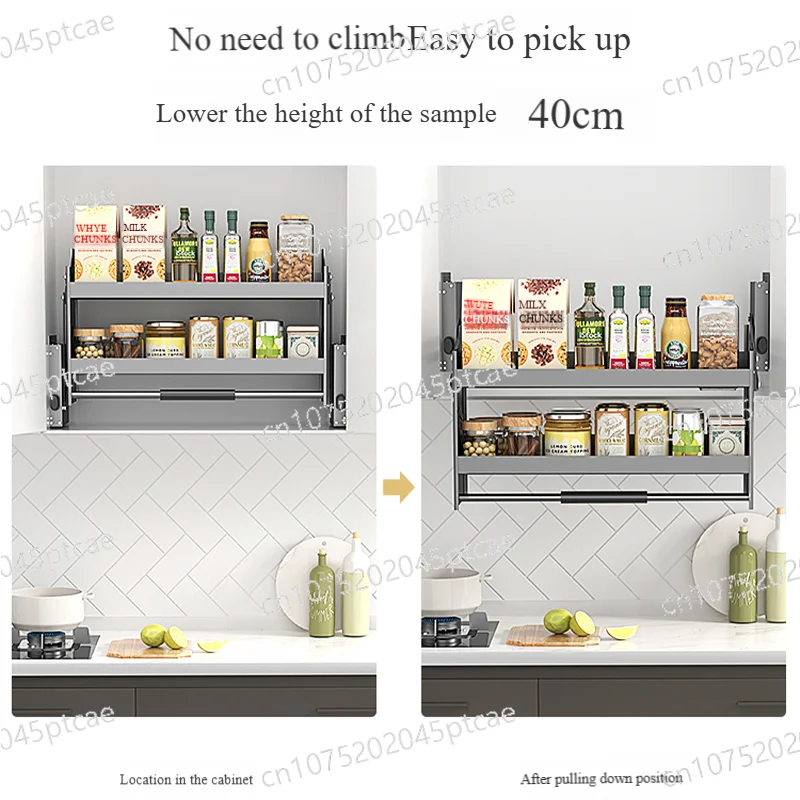 

Cabinet High Seasoning Pull-down Storage Rack Wall Cabinet Lift Pull Basket Kitchen Cabinet Pull-down Seasoning Kitchen