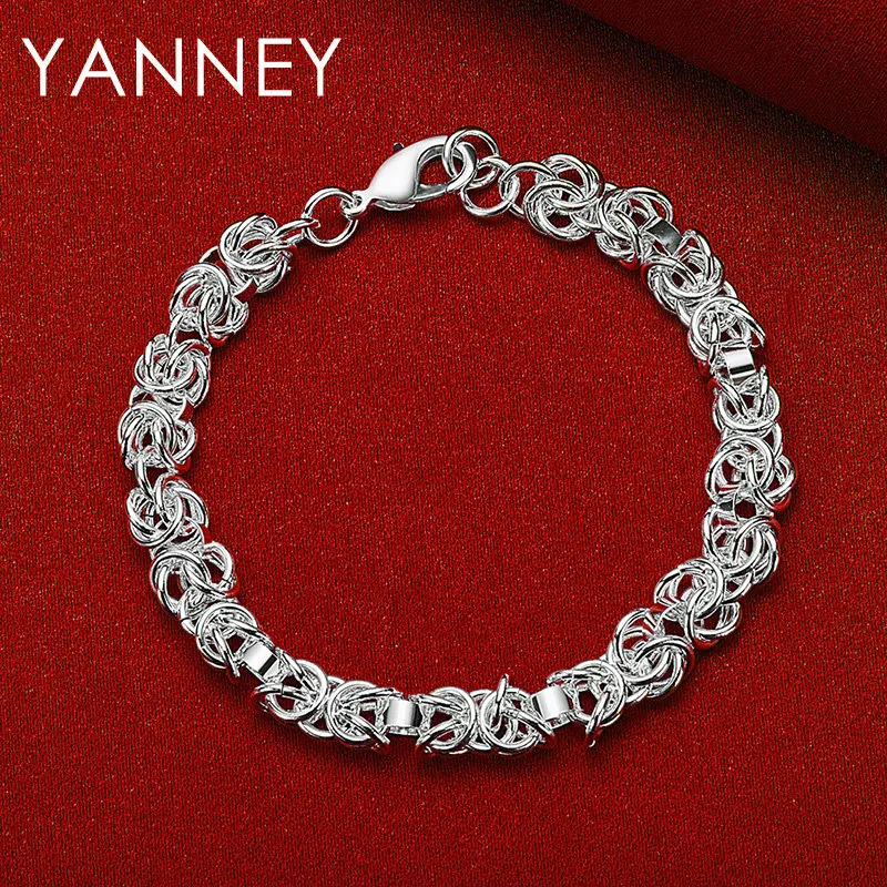 

New 925 Sterling Silver 8 Inches Classic Hip Hop Punk Bracelet Men Women Fashion Charm Engagement Party Jewelry Gifts