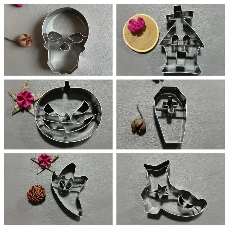 Halloween Cookie Cutters Stainless Steel Baking Molds Skull Pumpkin Ghost Coffin Fondant Biscuit Cake Decorating Tools