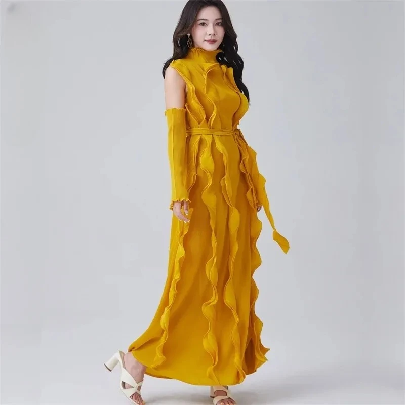 

Miyake плиссированное однотонное женское платье нестандартного дизайна, новинка лета 202, модная повседневная универсальная удобная тонкая юбка