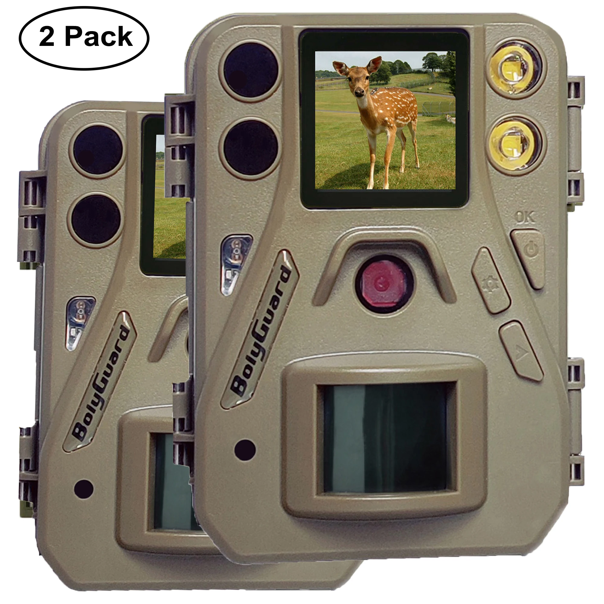 Boly 2pcs Dual Flash 4K 30fps SG520-T Red IR & White LED Portable 37MP Mini Sized Hunting Game Cameras Wildlife Scouting Camera