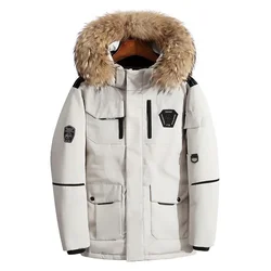 Thicken Men's Down Jacket Big Fur Collar Warm Parka -30 Degrees Men Outdoor Casual Waterproof Down Winter Hooded Coat Size 3XL