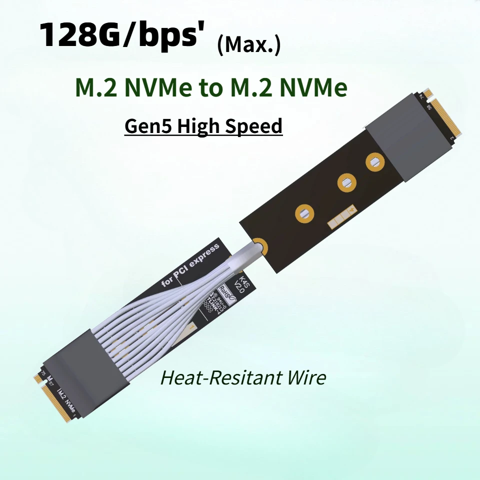 ADT M.2 NVME Jumper Cable PCIE 5.0x4 Gen5 Tx-Tx Tx-Rx Full Speed Direct Extension Signal Swap Industrial Control Server 0.15M-1M