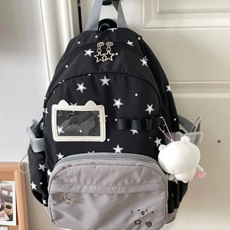 

Kawaii Cute Patchwork Contrast Color Zipper Star Backpack Y2k Aesthetic Schoolbags High-capacity Casual Women Students Backpacks