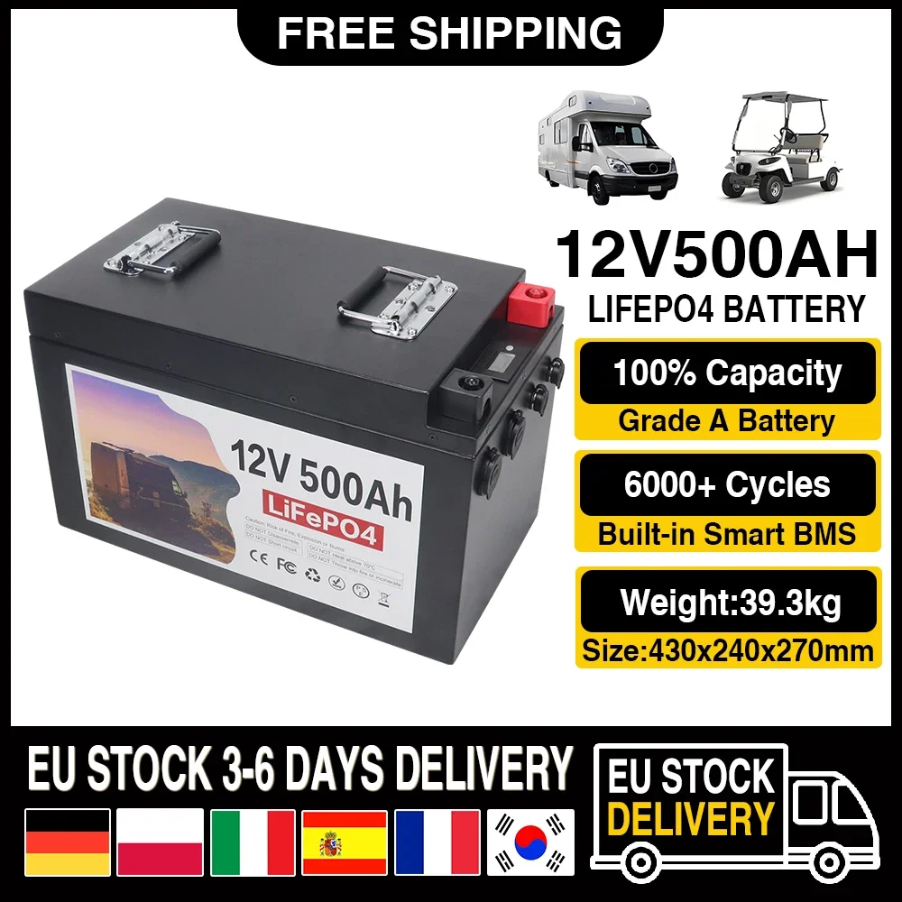 12V 500AH LiFePO4 Battery Pack Built-in BMS Lithium Iron Phosphate Cells For Replacing Most of Backup Power Home Energy Storage