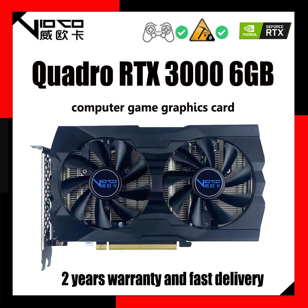 Vioco placa gráfica rtx 3000 6gb gddr6 192bit 12nm placa de vídeo nvidia quadro rtx3000 6g para o computador de mesa de jogos de mineração nova marca