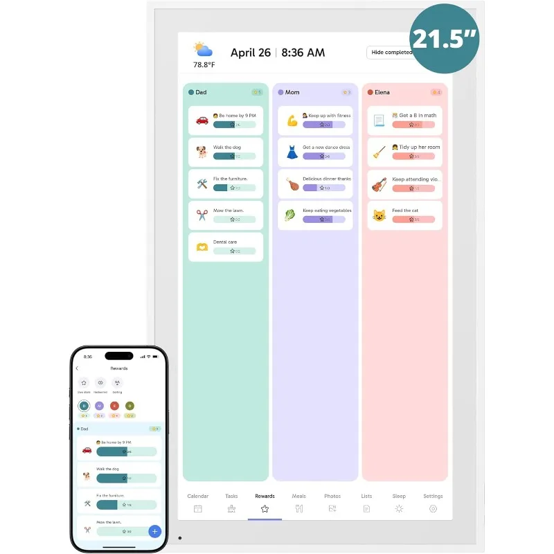 

Calendar 21.5 Inch Touch Screen, Electronic Wall Calendar Chore Chart for Family Monthly/Weekly Planner, Interactive Dis