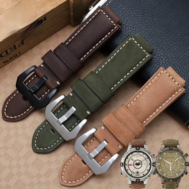 Genuine Leather Watch Strap for Timex Tide T2n721 T2n720 Tw2t76500 Tide Series Men\'s Raised Mouth Watchband Accessories 16mm