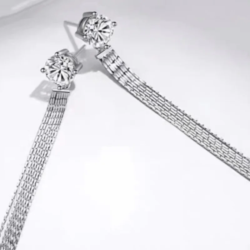 1 Pair 1Carat S925 Moissanite Temperament Long Tassel Light Luxury High-end Earrings, Wear on Different Occasions.