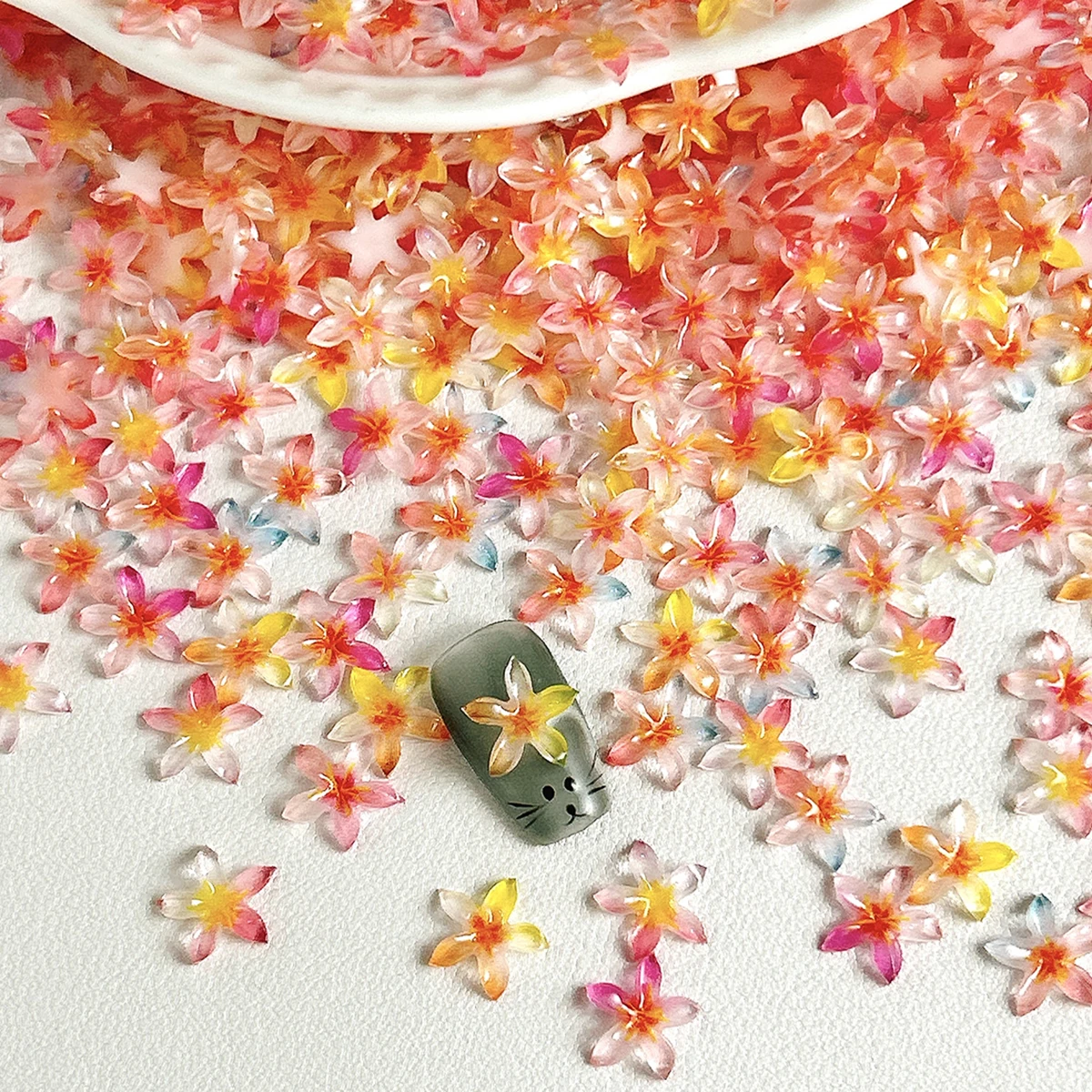 

30PCS Multi-style Gradient Colored Flower Series Resin Nail Charms Ice Transparent Cherry Peach Blossom Nail Art Decoration DIY