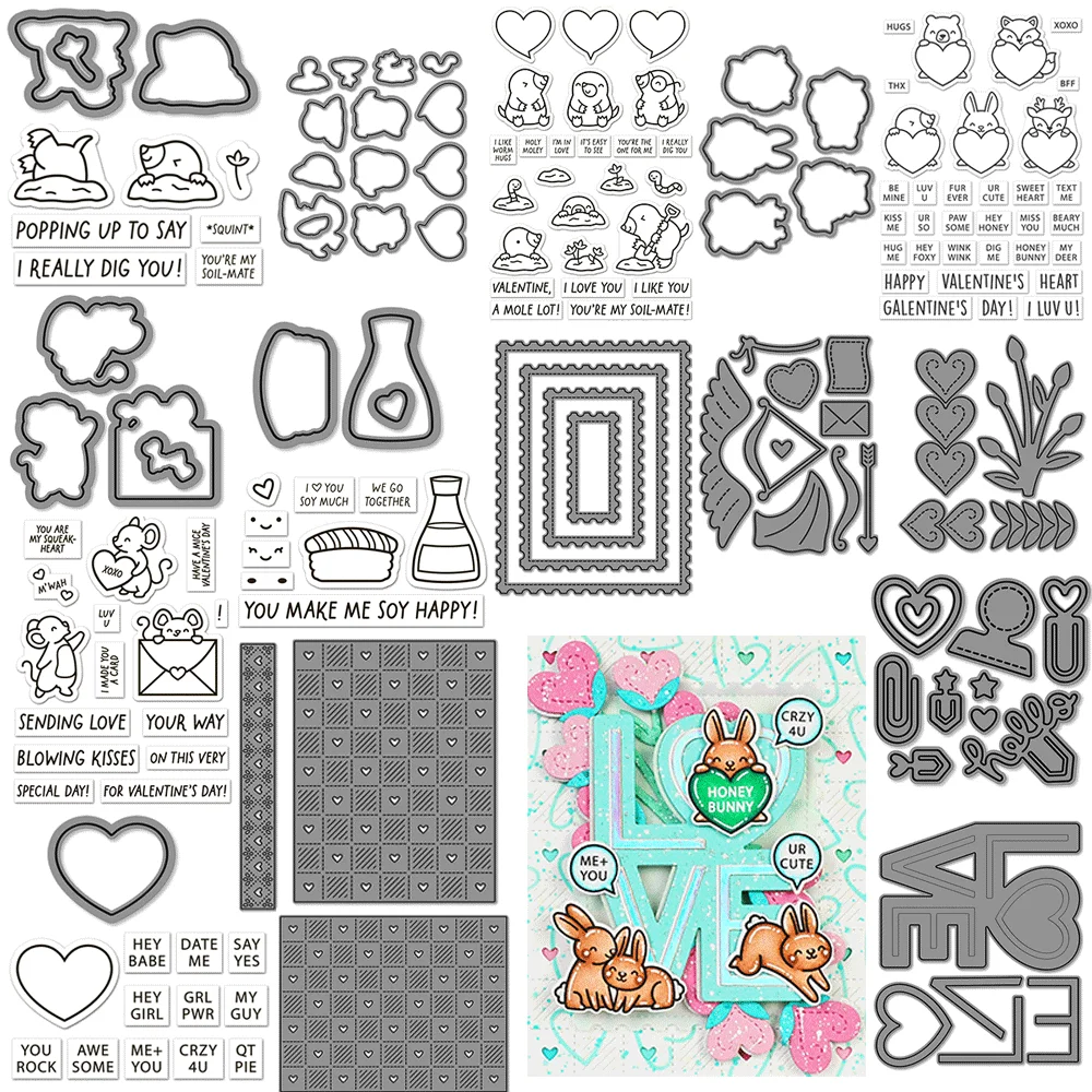 1/2 Stück Valentinstag-/Herz-Themen-Stempel oder Metall-Stanzformen für DIY-Bastelarbeiten, Karten, Alben, Scrapbooking, Dekoration