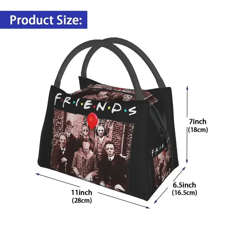 Horror Movie Friends Character Insulated Lunch Tote Bag for Women Halloween Portable Cooler Thermal Bento Box Work Travel