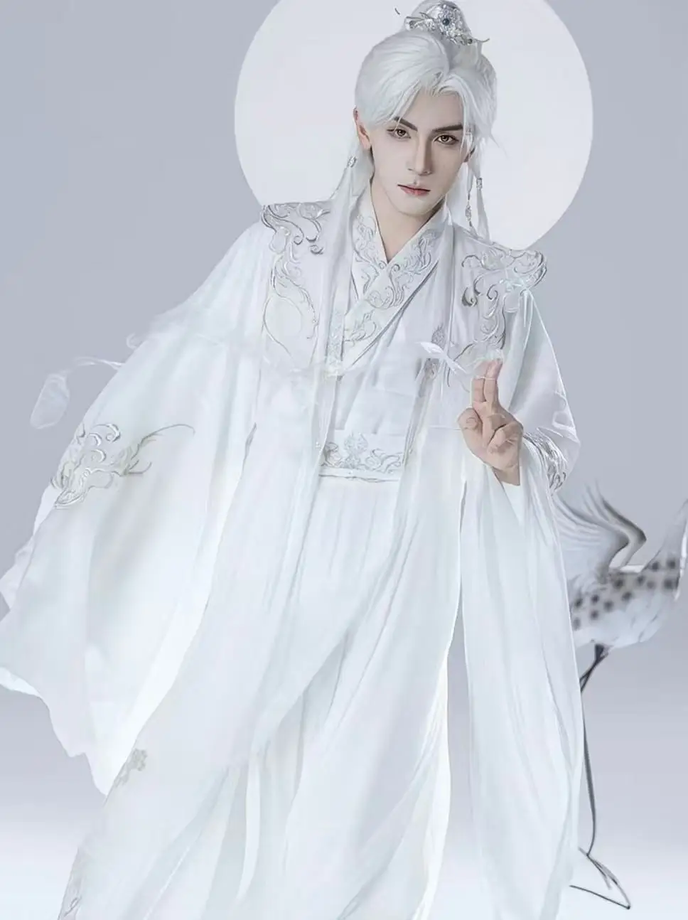 Original Hanfu Men Women Traditional Chinese Fairy Martial Embroidery Suits Halloween Event Cosplay Costume Large Sleeve White