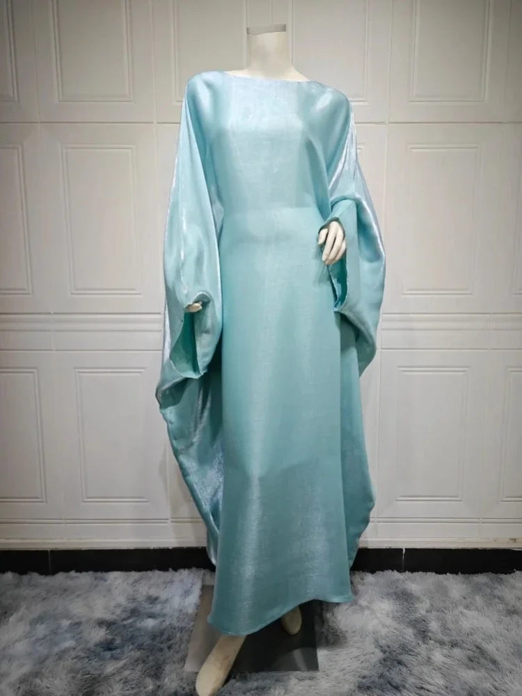 Elegante vestido Abaya feminino, gola redonda, manga de morcego, renda para cima, abaya claro, muçulmano, moda verão