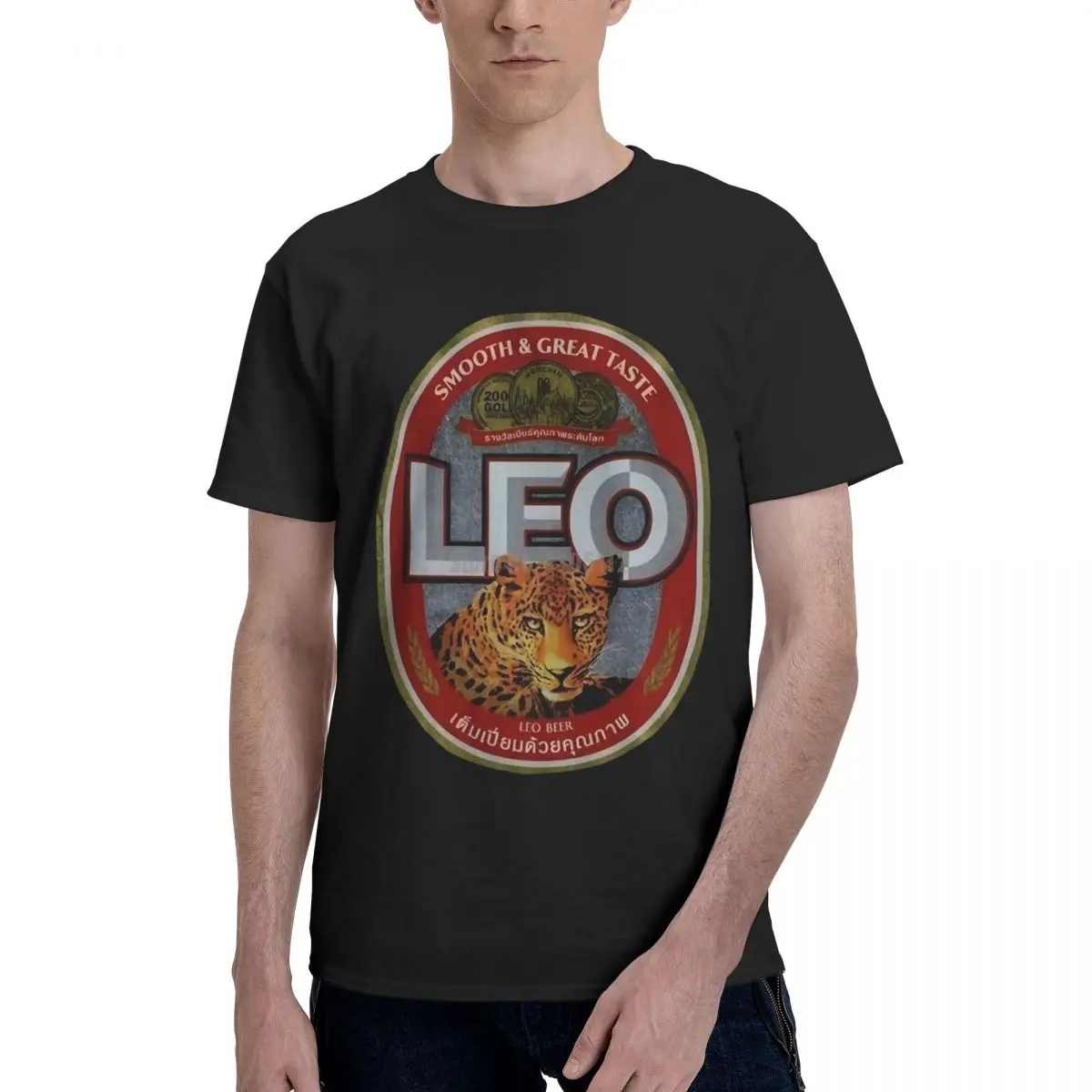

Thai Leo Beer, Leopard Print, 100% Cotton Casual Breathable Confortable Totoro Funny Men's T-Shirt Mens Gifts