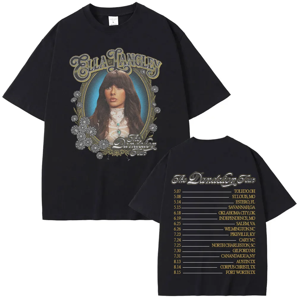 Ella Langley Black Dandelion Tour2026 Tee Summer Fashion High Quality Soft TEE Harajuku 100%cotton Casual Grunge Round Neck Tees