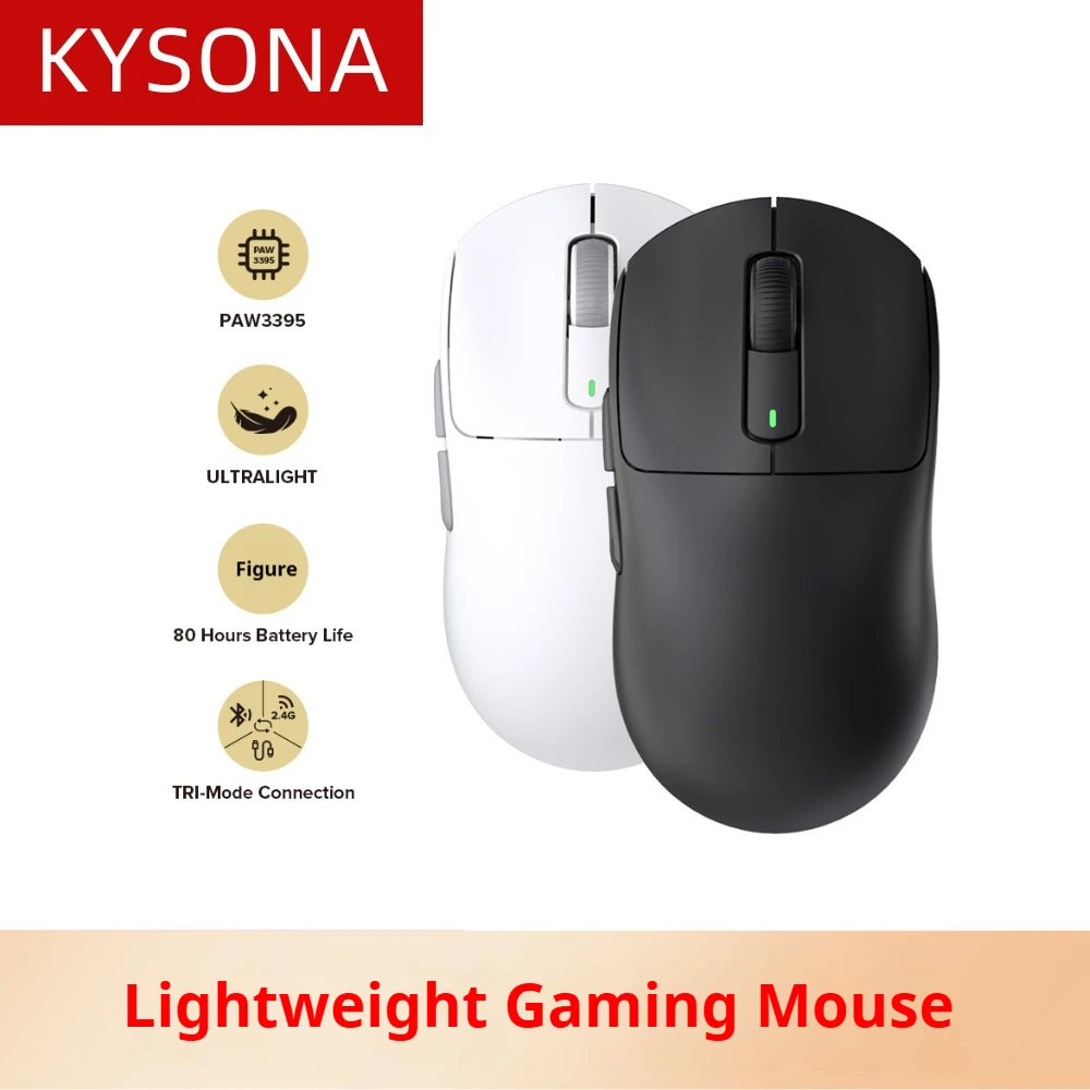 

Kysona M600 Gaming Mouse Paw3395 26000dpi Wireless Bluetooth Tri-Mode Lightweight E-Sports Game Mouse For Pc Gamer Accessories