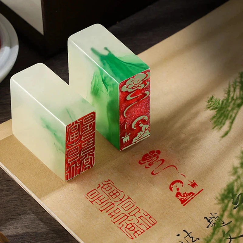 

Ancient Style Resin Finished Stamps Seals Carving Works Portable Cute Chinese Calligraphy Painting Finished Stamps Art Supplies