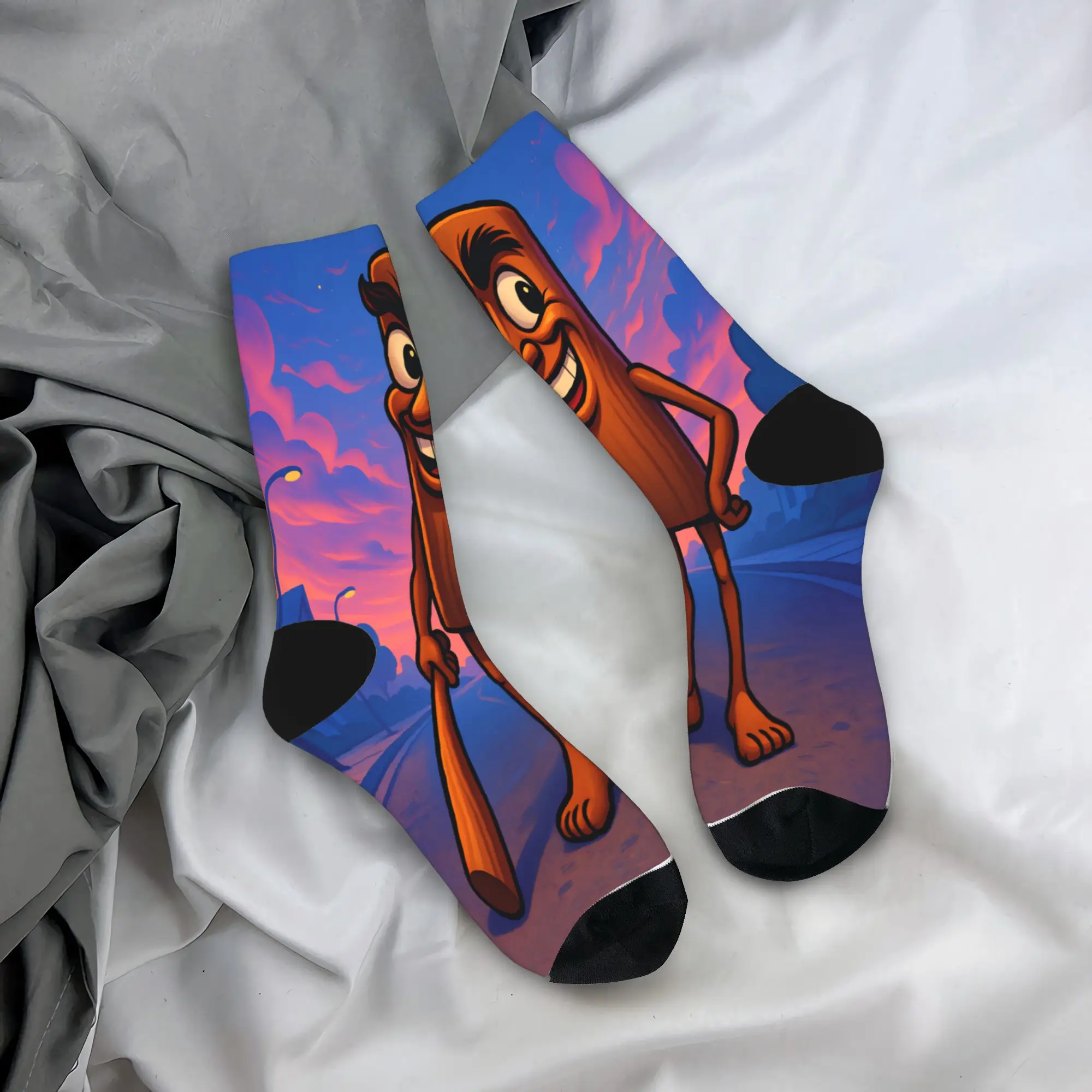 Tung Tung Sahur Cartoon Sunset Socken, modische Strümpfe für Herren, atmungsaktive Klettersocken, Herbst-Grafik, rutschfeste Socken