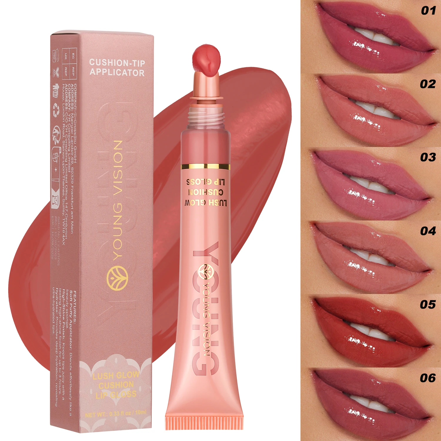 YOUNG VISION  6 color Liquid Water Brightening Lip Color Plush Brush Head Squeezing Lip Color Moisturizing  Lip Glaze