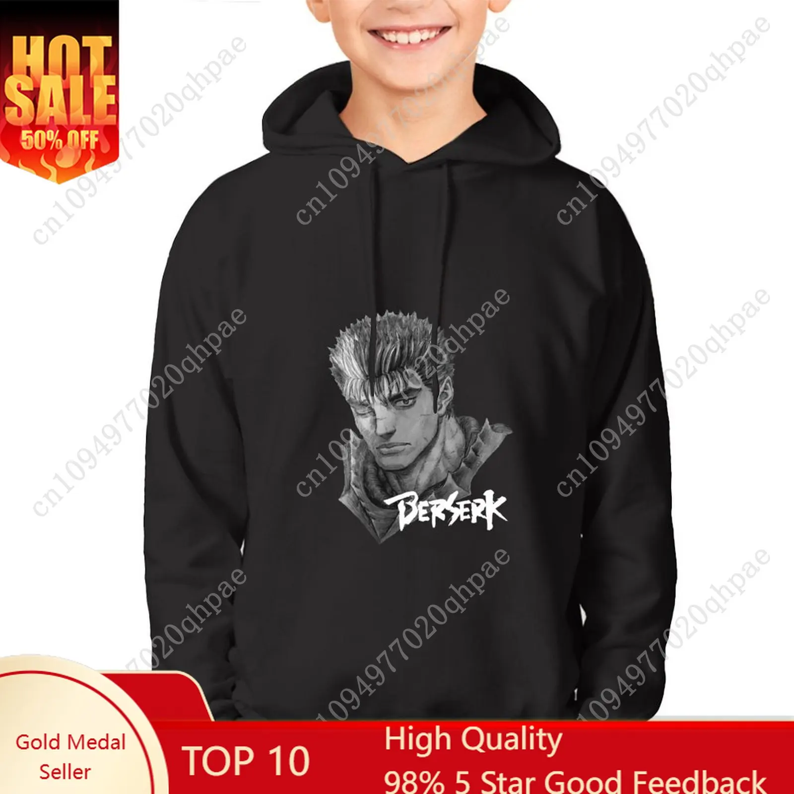 

Толстовка с капюшоном Berserk Guts Black Swordsman для мальчиков и девочек, детская хлопковая толстовка высокого качества, легкие топы на заказ, весенне-осенние топы