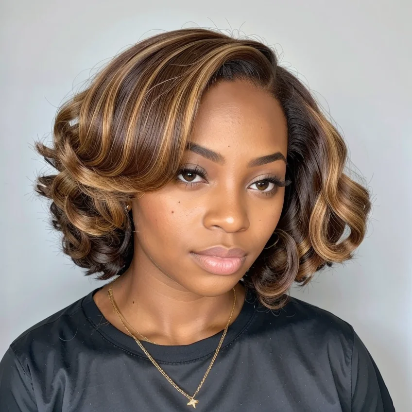 4/27 Highlight Ombre 4x4 Body Wave Lace Frontat Bob Wigs Human Hair Brown Mix Blonde Loose Water Wave Closure Wig For Women