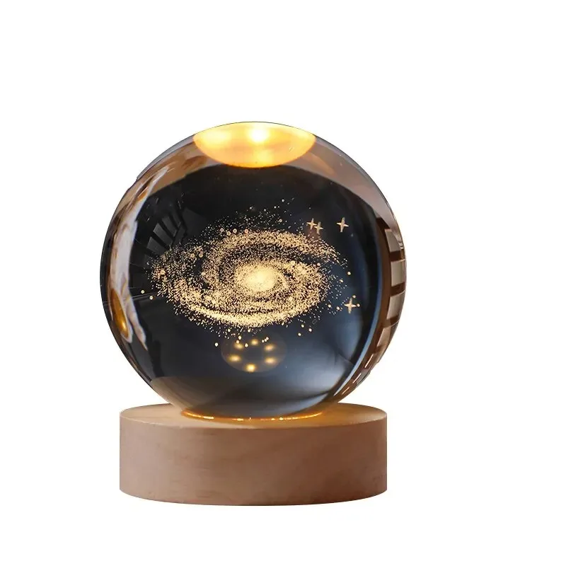 3D Crystal Ball Crystal Planet Night Light Laser Engraved Solar System Globe Astronomy Birthday Gift Home Desktop Decoration