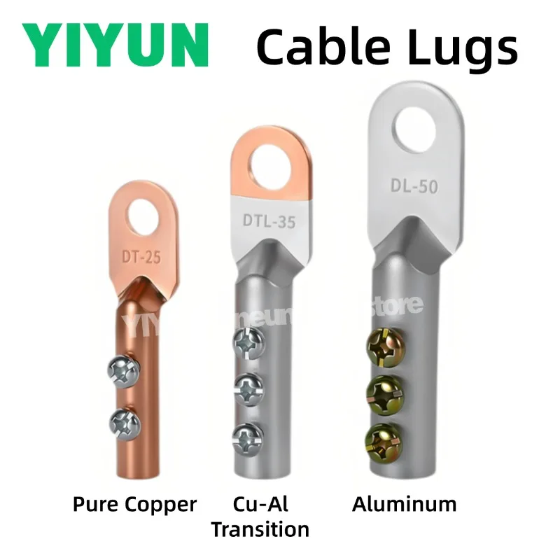 1pc DT DL DTL -10 16 25 35 50 Crimp-Free Pure Copper Cable Lugs Copper-Aluminum Cu-Al Wire Connectors GB Standard Wire Terminals