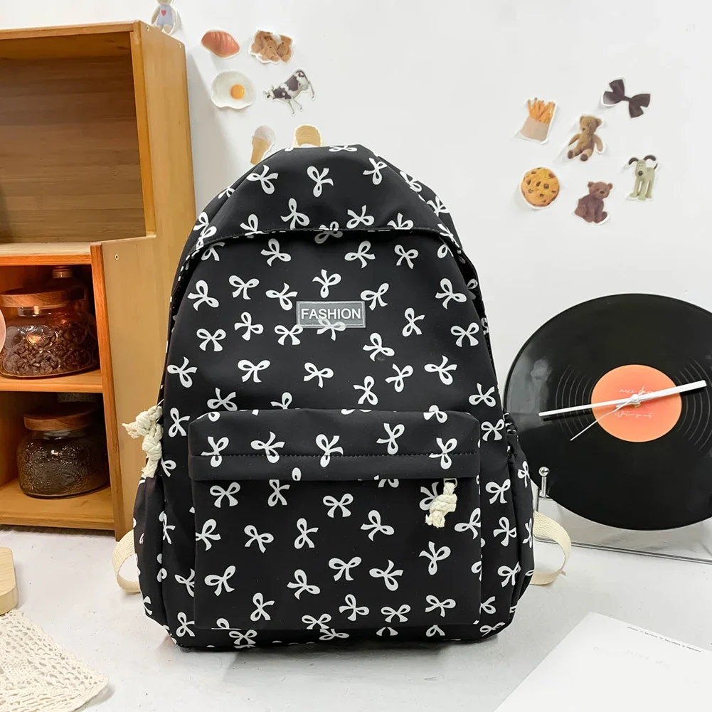 Nylon Backpack for School Bags for Girls Student Cute Schoolbag Bow Printed Women Travel Bag Aesthetic Bookbag Knapsack Rucksack