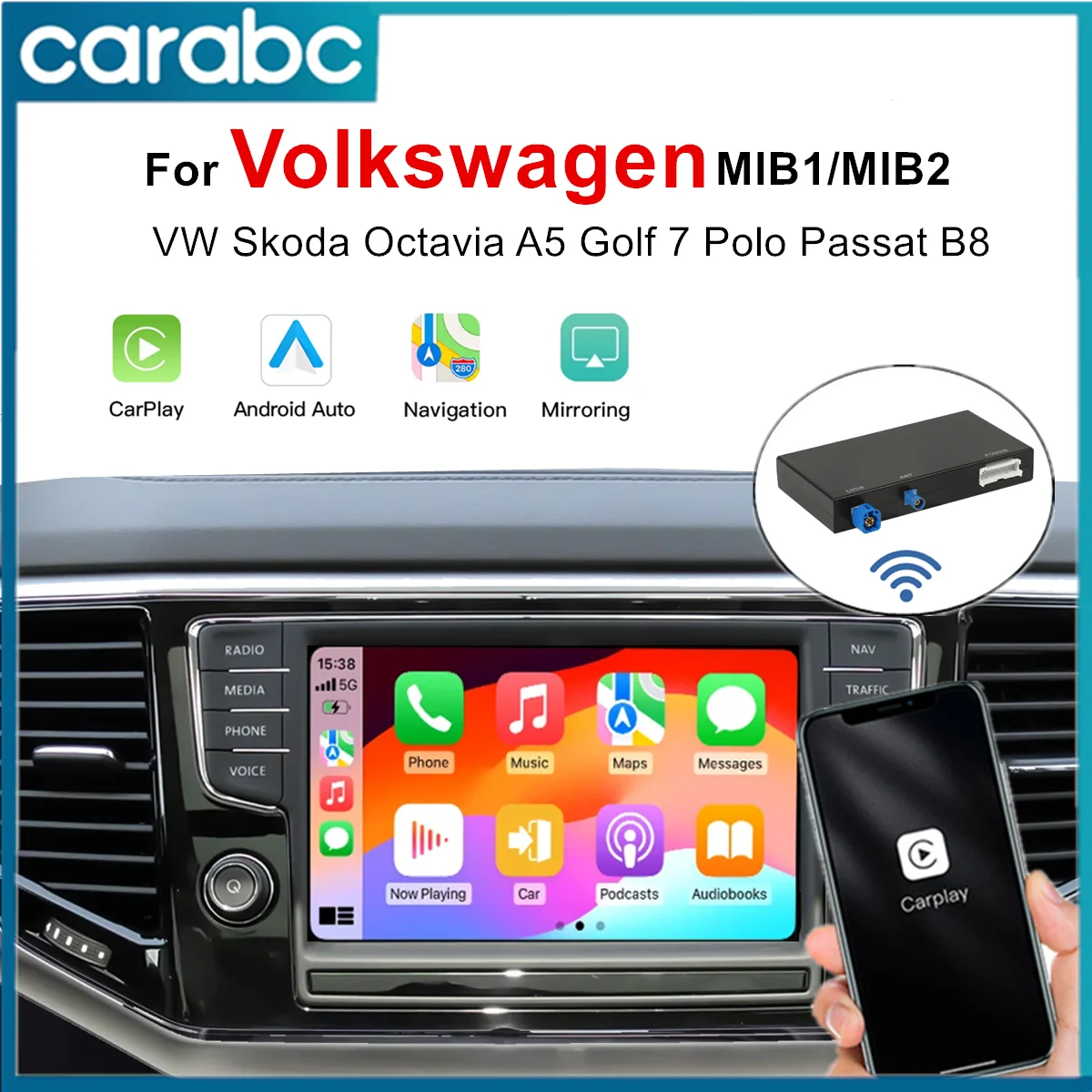CARABC Wireless Carplay Android Auto Airplay Autolink For VW Volkswagen Skoda Octavia A5 Golf 7 Polo Passat B8 MIB1/MIB2