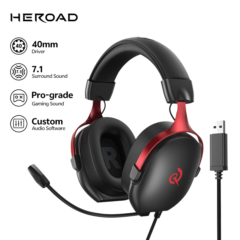 Игровая гарнитура Heroad VN200 Pro от QCY с USB-подключением для ПК, объемным звуком 7.1, микрофоном для видеоконференций, музыки и игр