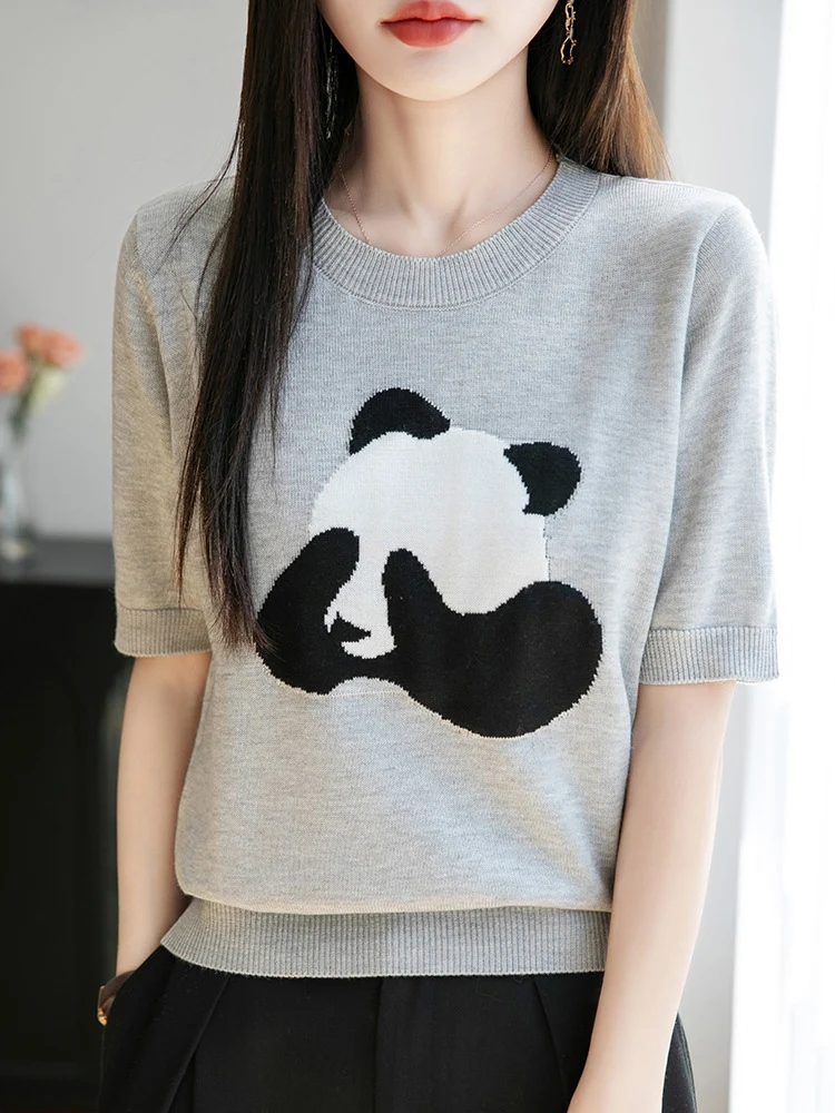 

2025 New Summer Thin Fine Spun Wool T-Shirt O-Neck T-Shirt Breathable Comfortable T-Shirt Women' High Grade T-Shirt Soft Fashion
