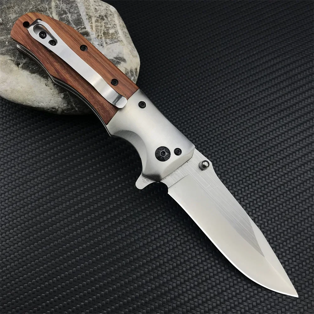 Couteau pliant de poche tactique d'extérieur DA51, lame 5Cr13Movblade en bois coloré + manche en acier inoxydable, outil de chasse, couteaux EDC de Camping