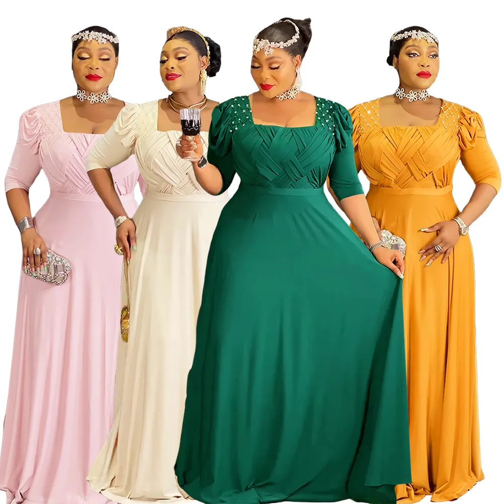 

Plus Size African Party Dresses for Women 2025 New Fashion Half Sleeve Wedding Evening Gown Elegant Turkey Muslim Maxi Dress