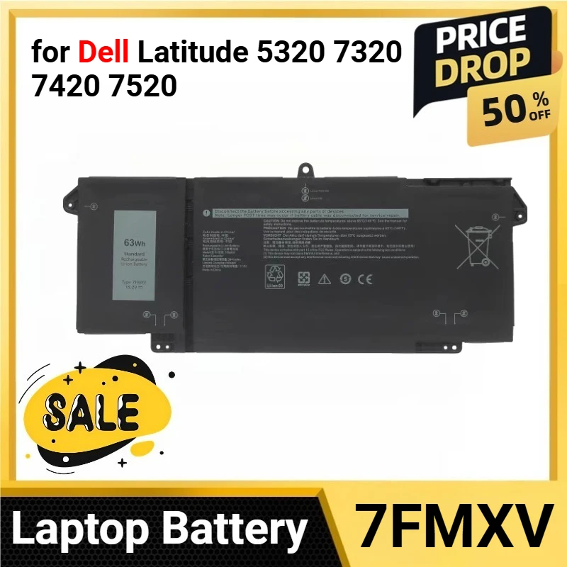

7FMXV Laptop battery 15.2V 63Wh 2 in 1 P133G P134G P135G P136G P138G P139G P110F 9JM71 for Dell Latitude 5320 7320 7420 7520