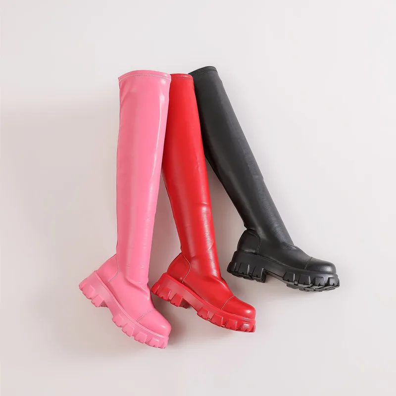 

2024 Platform elastic boots women's candy color over-the-knee boots socks boots