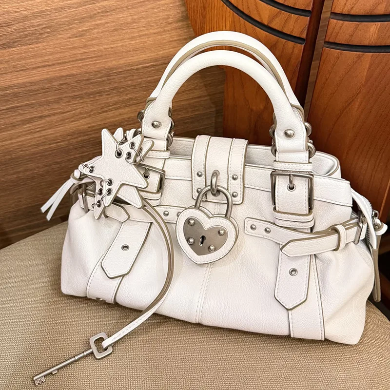 Street Style Women's Handbag Summer 2026 Heart Lock Clutch Bag Rivet Belt Decoration Commuter Crossbody Bag Single Shoulder