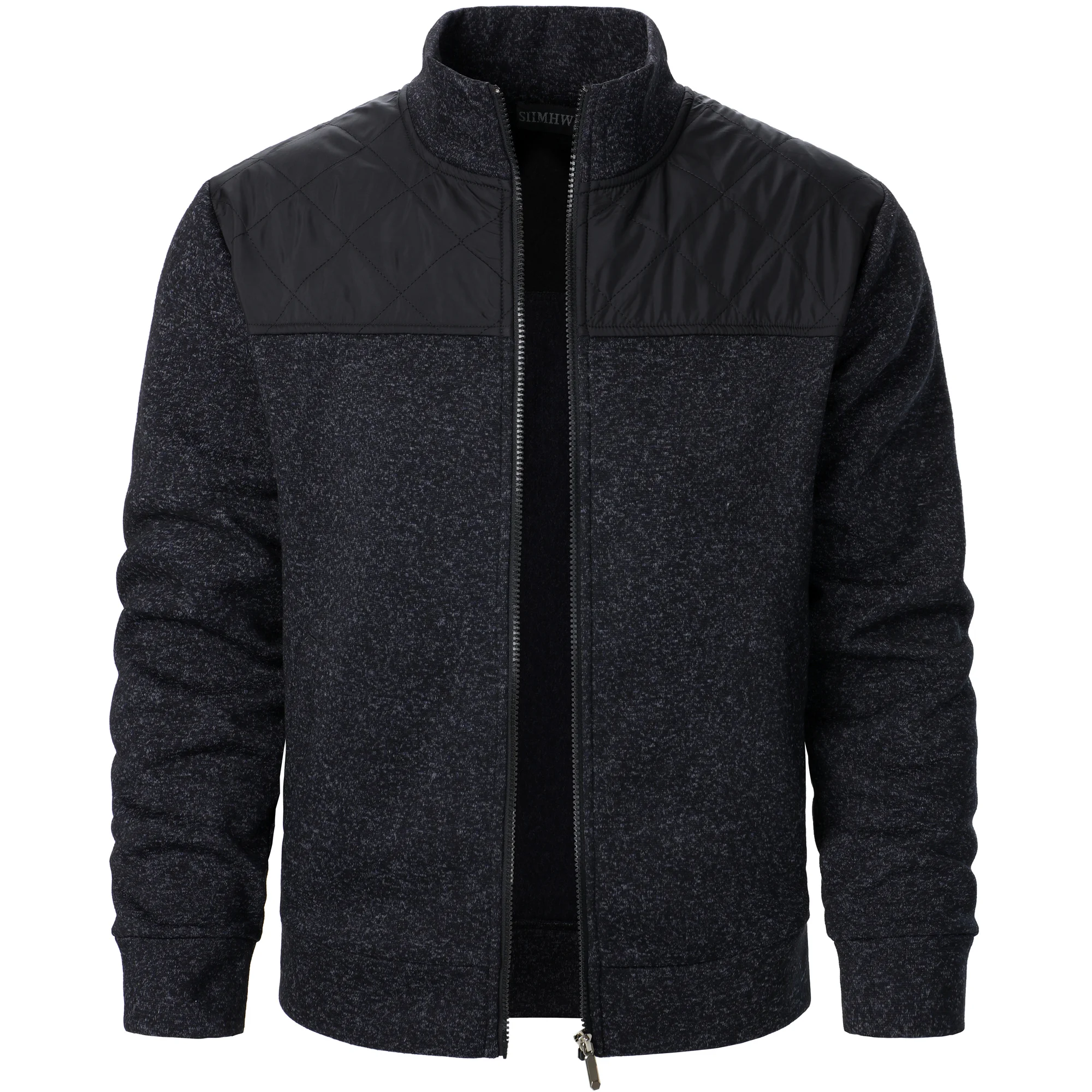 Autumn/winter men's stand-up collar striped check zipper sweater coat with color