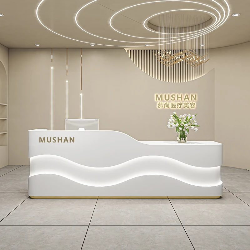 Luxury White Front Counter Reception Modern Cashier Executive Office Counter Checkout Salon Mostrador Oficina Office Furniture