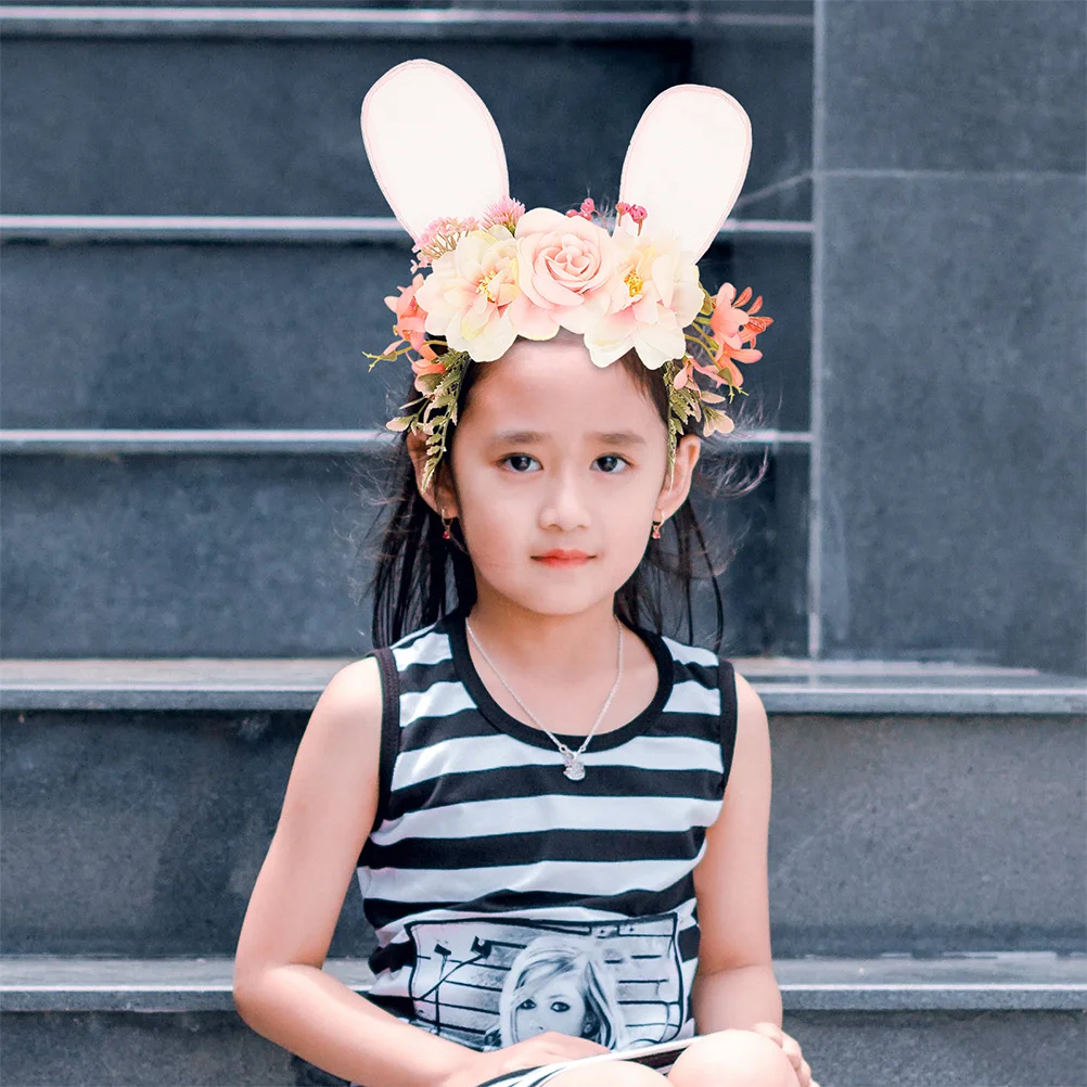 

2Pcs Bunny Ears Headband Floral Crown Mesh Rabbit Ear Hairband for Spring Easter Photo Prop Birthday Party Cosplay
