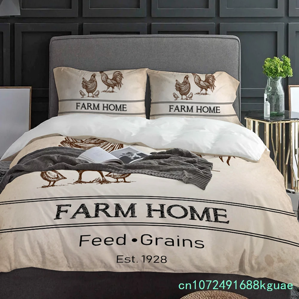 Vintage Farm Animal Chicken Retro Duvet Cover With Pillow Case Custom 3pcs Bedding Set Quilt Cover Double Bed Home Textile 3