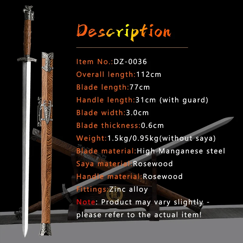 Chinese Traditional Sword,Folded Steel Blade,Rosewood Saya,Forged Battle Swords,Home Decoration,Handmade Craft Props,Non Sharp