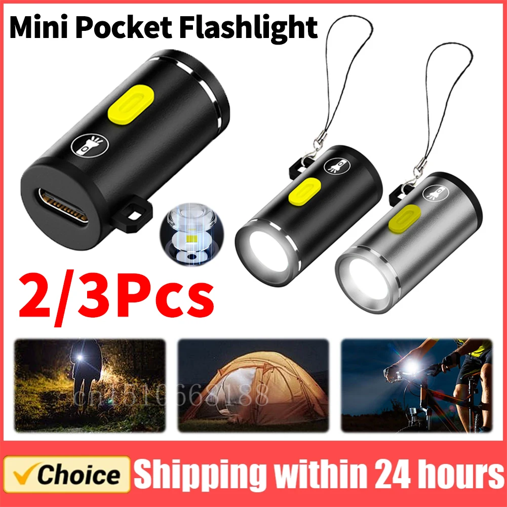 2-3 stuks LED Mini Pocket Zaklamp Type C Aangedreven Draagbare Camping Zaklamp Outdoor Noodverlichting voor Outdoor Wandelen Camping