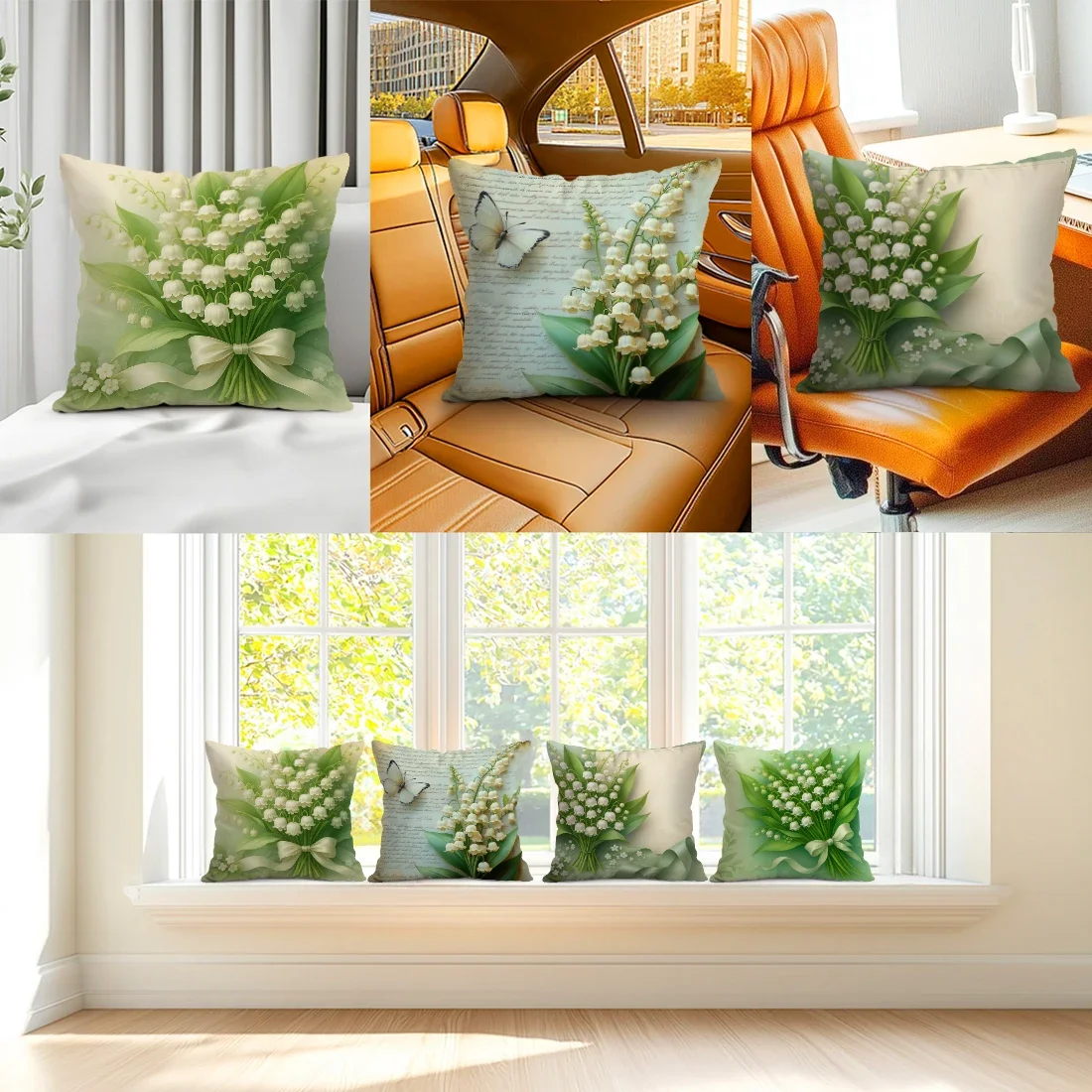 Lily Of The Valley Cushion Pillowcase Printed Polyester 45x45cm Throw Pillowcover Decorative Sofa Cushion Pillowslip Home Decor