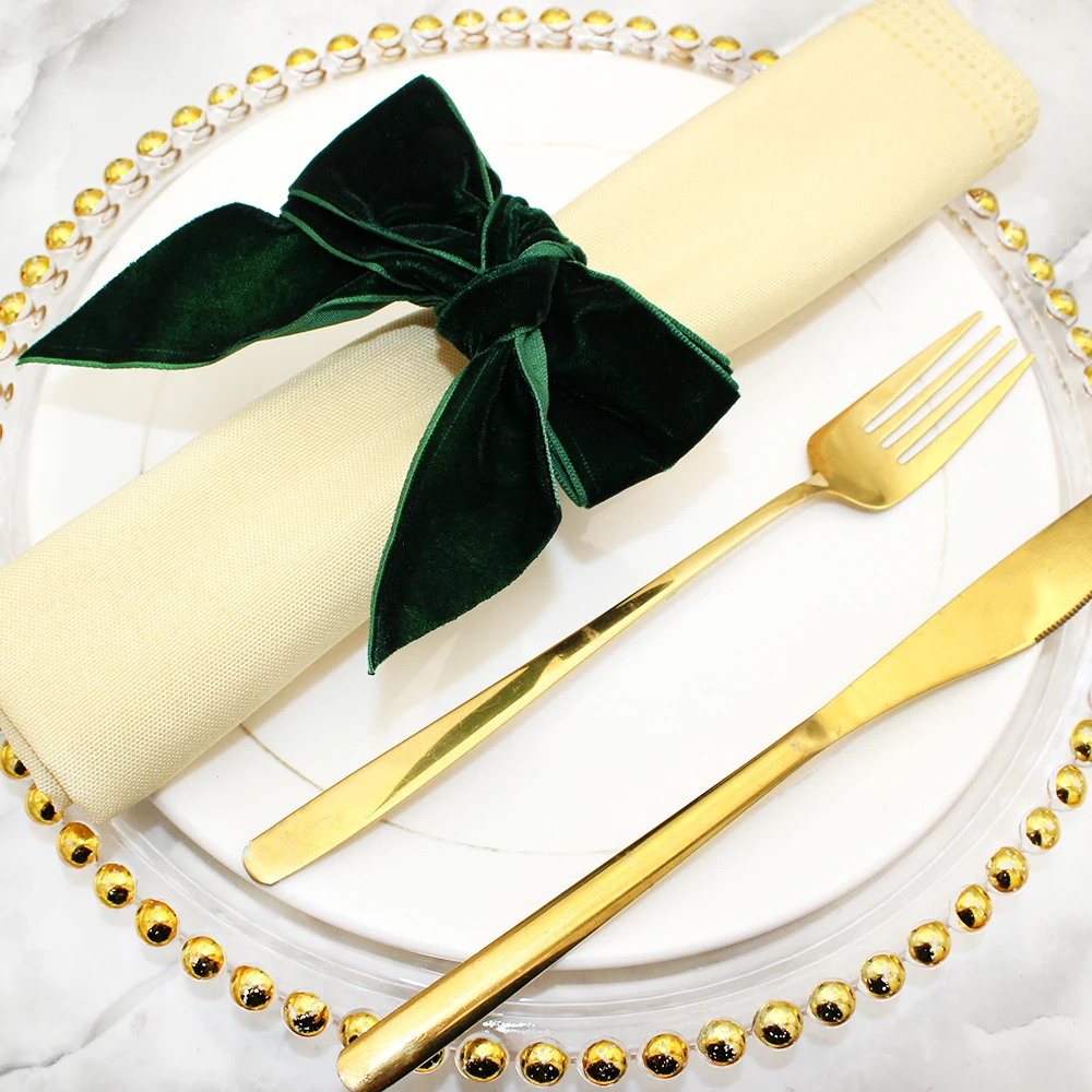 12Pcs Green Velvet Bowknot Napkin Rings Christmas Bows Napkin Holder for Christmas Wedding Thanksgiving Dinner Table Decor