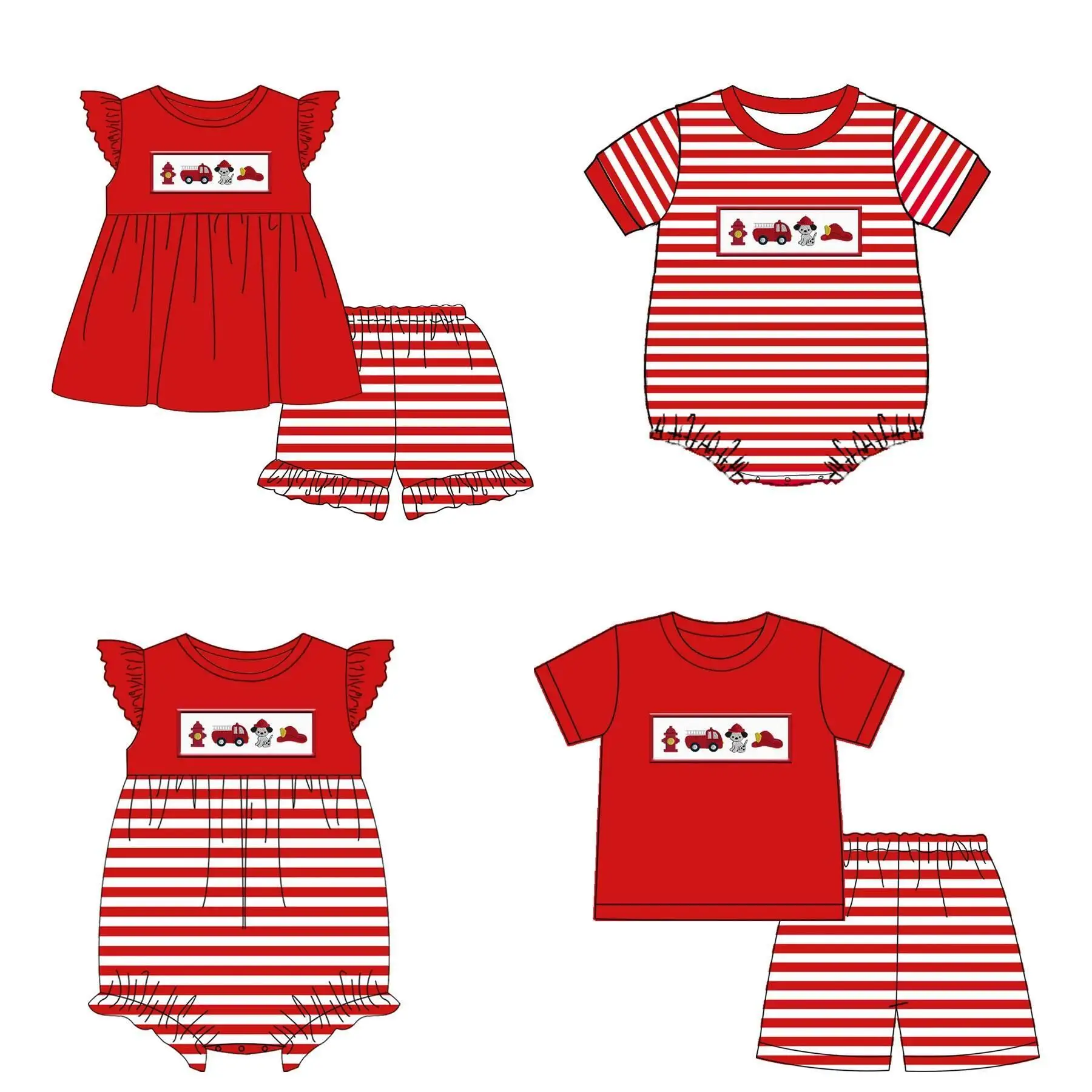 

Fire alarm series Red short sleeve short set baby boy clothes Toddler girls outfits newborn baby onesies jumpsuit