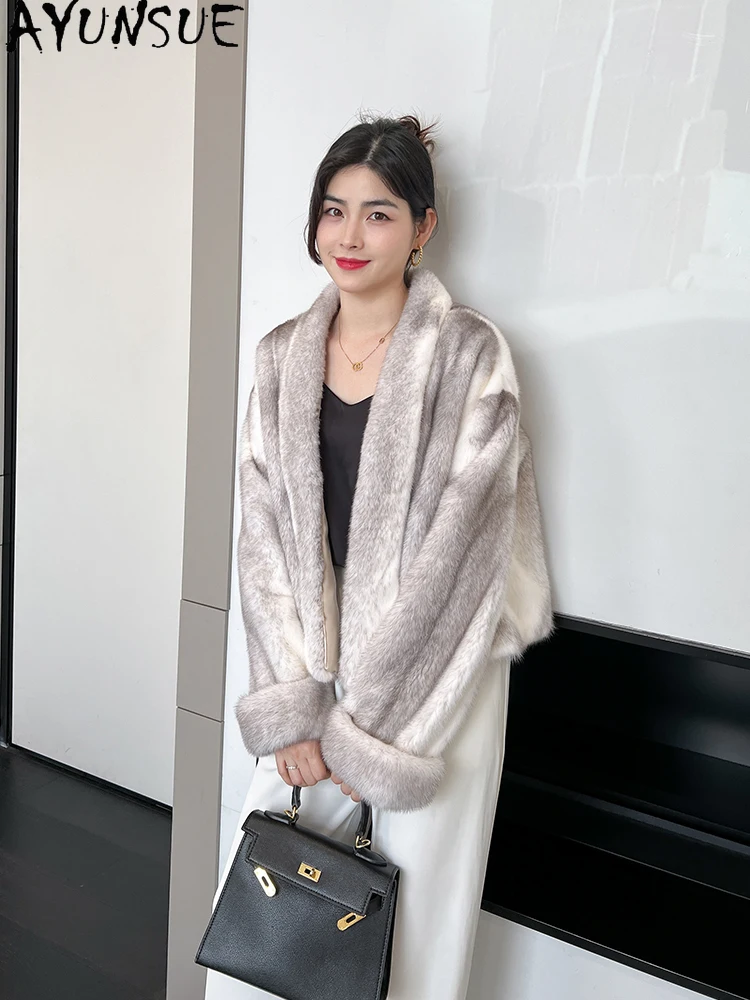 AYUNSUE Natural Velvet Mink Fur Jacket Woman 2025 Luxury Whole Mink Winter Jacket for Woman Clothes High Quality Кофта С Мехом