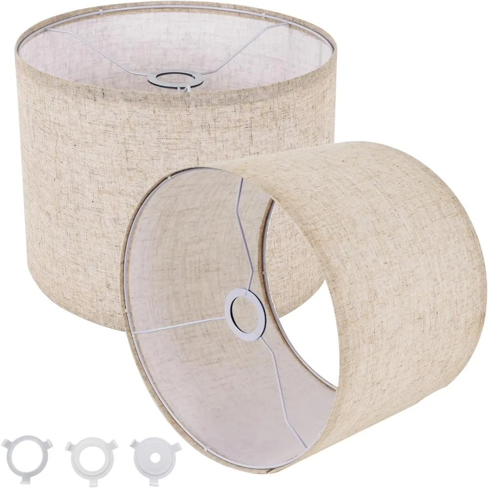 

small lamp shades set of 2, beige drum lampshades 8.7''top x 8.7'' bottom x 7.9'' high, replacement lamp shades natural linen fo