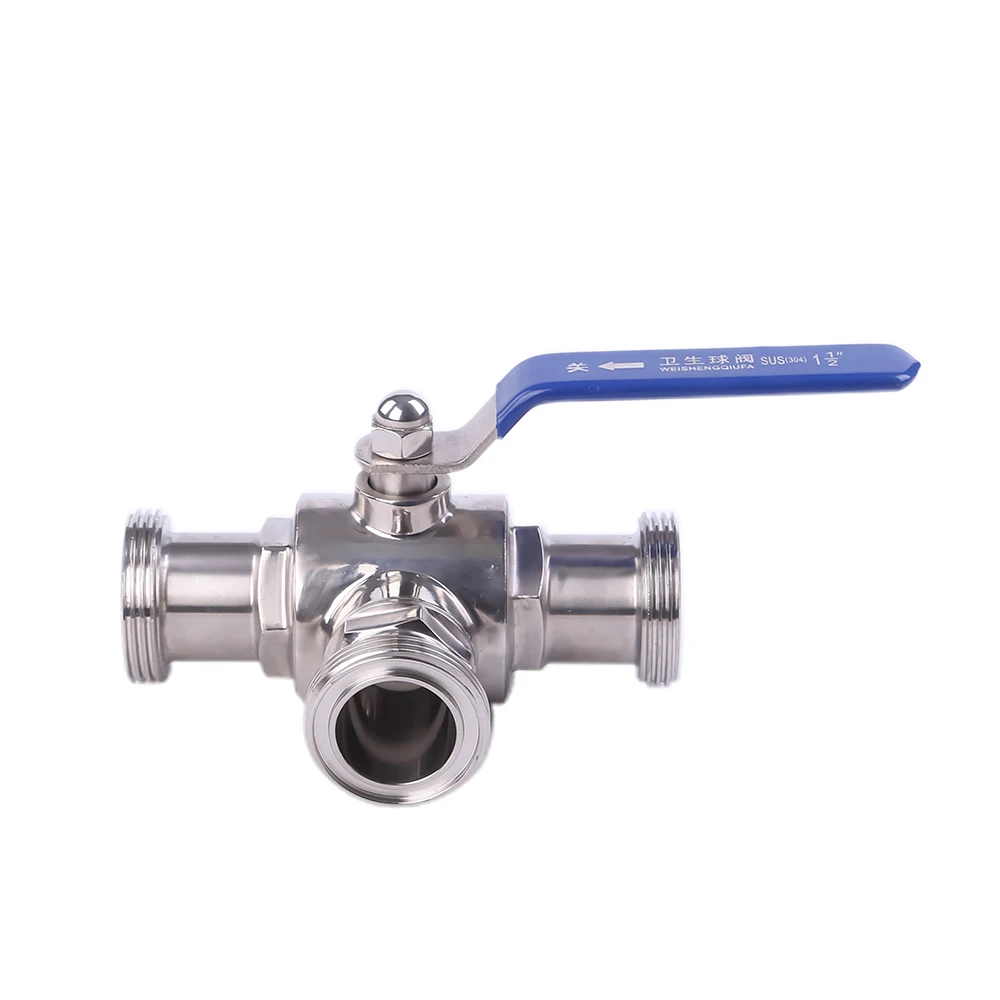 Manufacturer Price RD 95*1/6 Sanitary Stainless Steel SS304 Ordinary Manual Three-way Male Threaded Ball Valve with PTFE ket